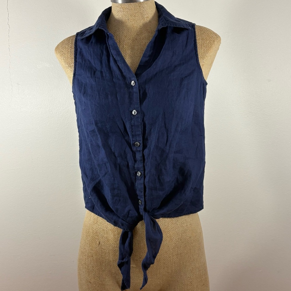 Talbots Navy Sleeveless Button-Down Top SP